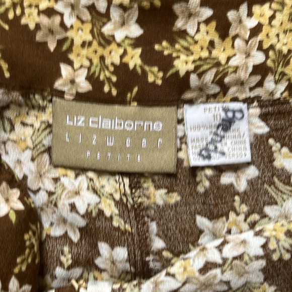 Vintage 90s Liz Claiborne Brown Rayon Floral Mini/Skater Skirt with Pockets - Picture 3 of 8